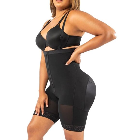 Mid-Thigh Post-Surgical Compression Body Shaper Detachable Straps Zipper Crotch - Picture 4 of 8